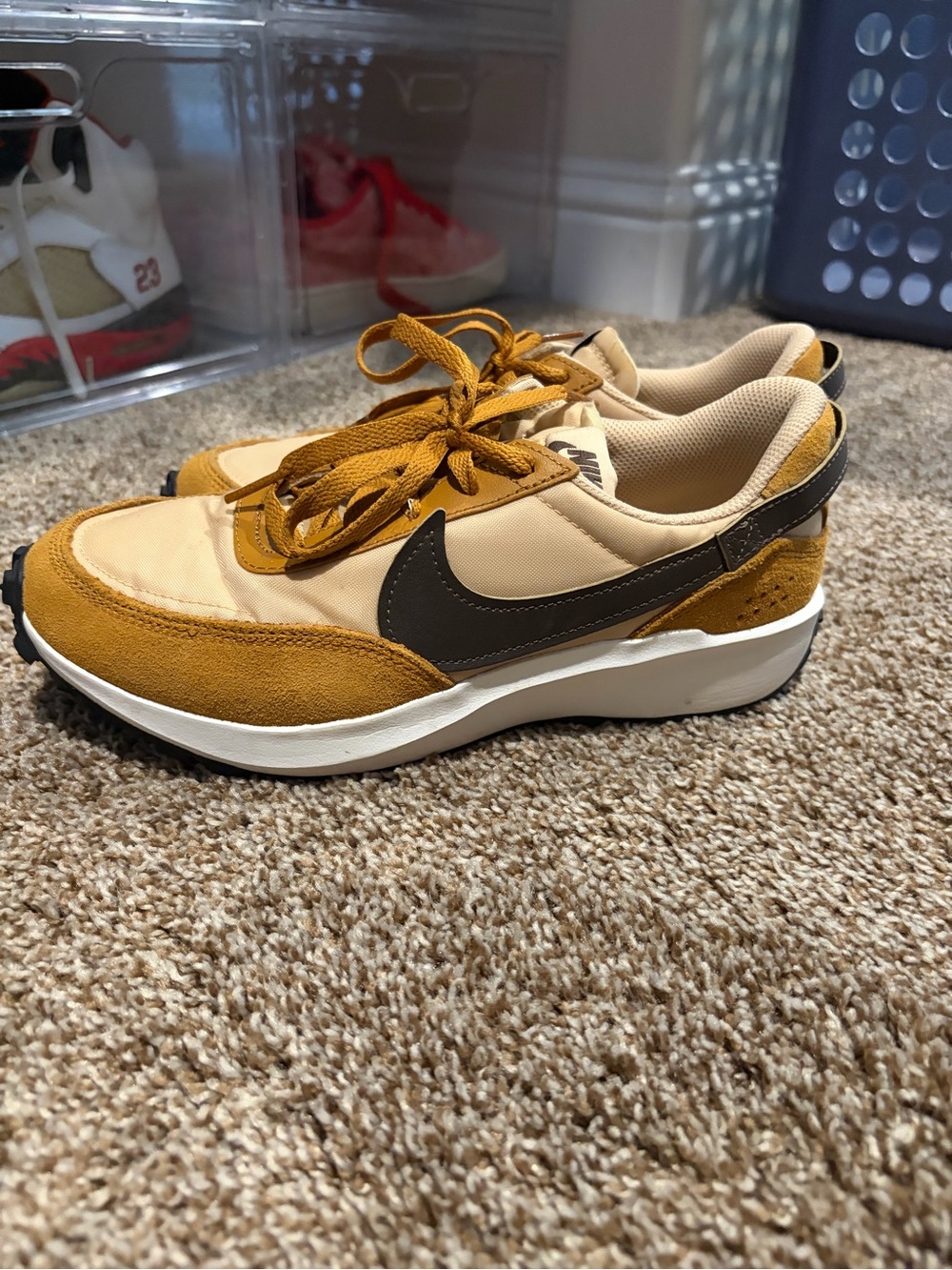 Nike Men’s Mustard and Beige Suede-Accent Sneaker